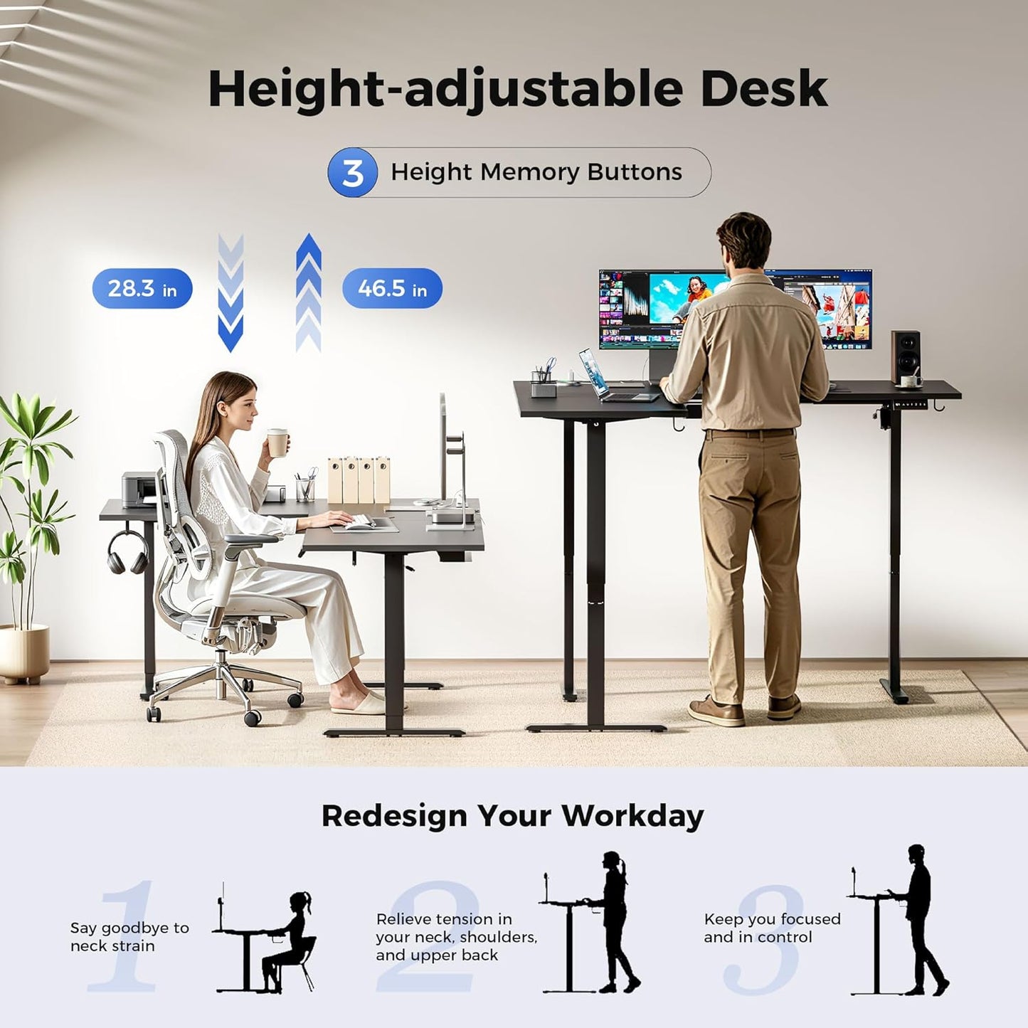Agilestic Electric L Shaped Standing Desk 63 x 55 Inch with Power Outlet, Height Adjustable Corner Stand up Desk with Cable Management,Sit Stand Home Office Workstation with Splice Board, Black