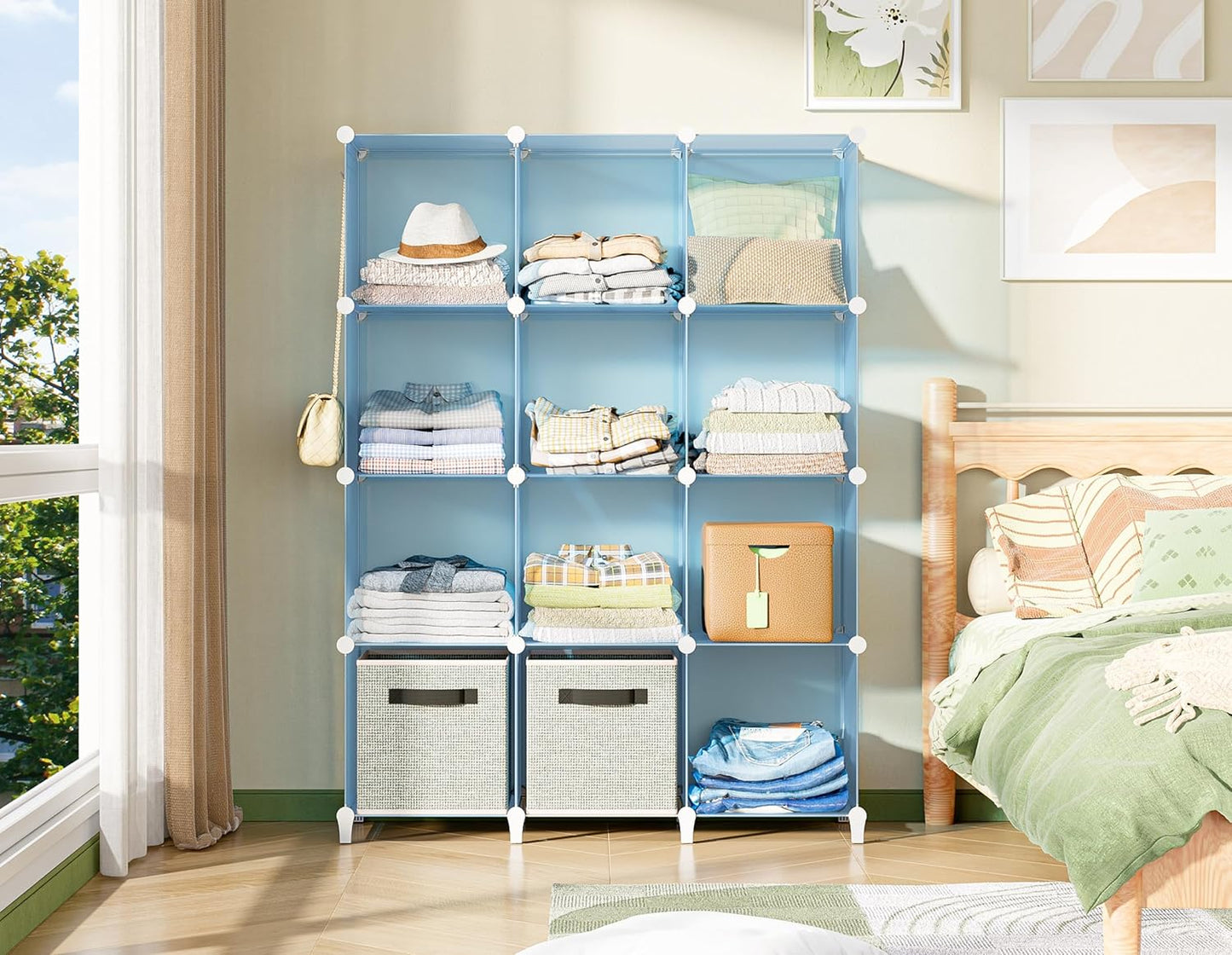HOMIDEC Closet Organizer, 12-Cube Closet Organizers and Storage, Cube Storage Organizer for Kids, Closet, Bedroom, Bathroom, Office, Blue