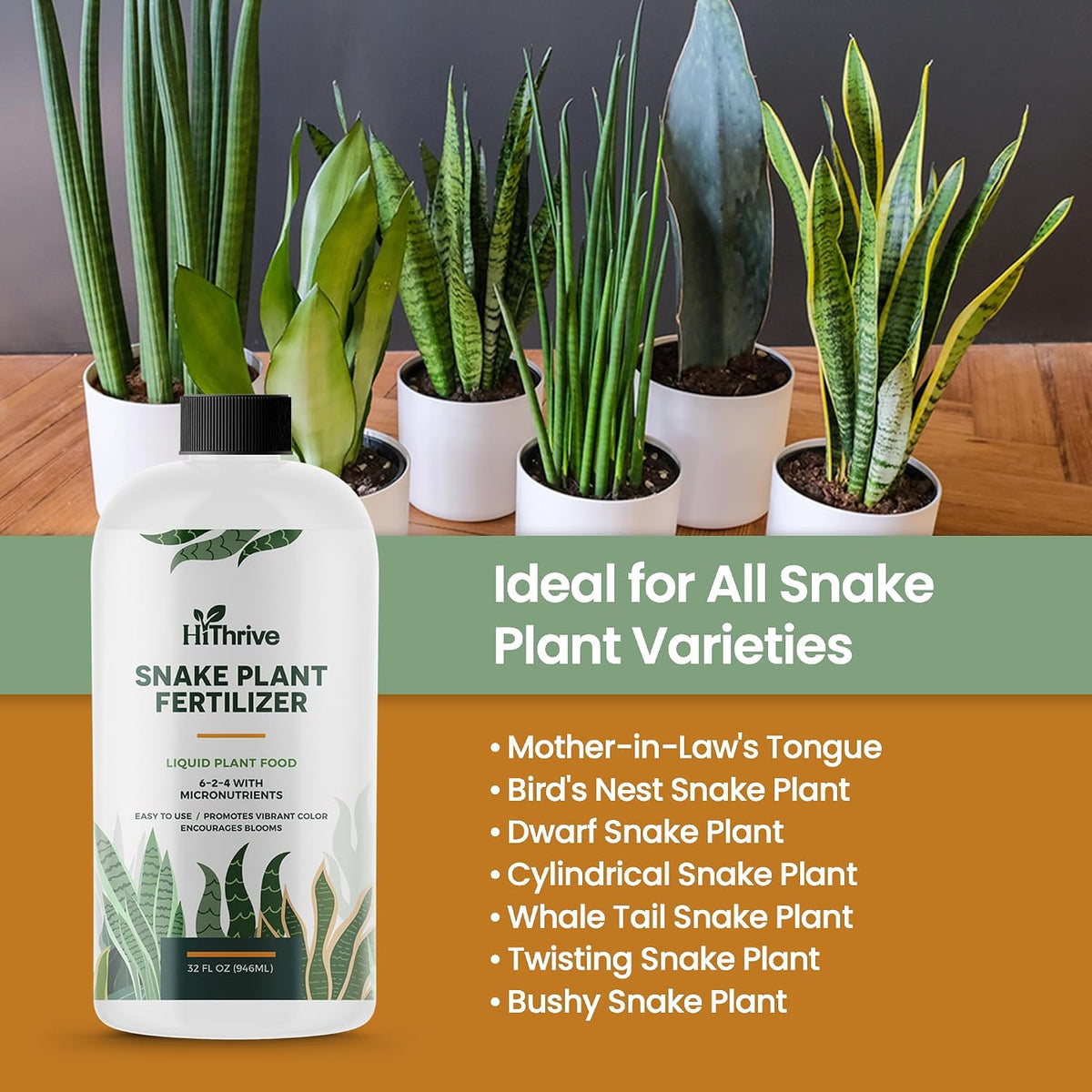 32oz Snake Plant Fertilizer for Snake Plant Live - Makes 192 Gallons of Fertilizer for Indoor Plants, Ideal for Healthy Growth, Strong Leaves, and Vibrant Color - Rich in Macro & Micronutrients
