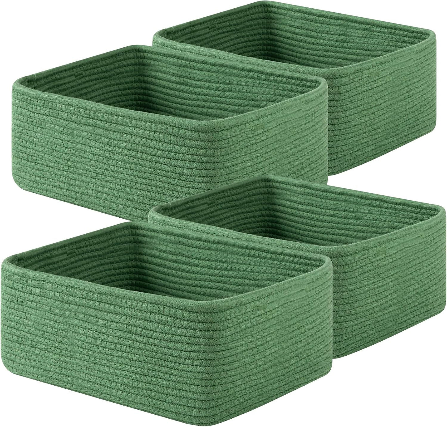 OIAHOMY 4 Pack 14.17 * 11.02 * 6.3IN Storage Baskets for Organizing Shelves, Woven Rope Baskets for Organizing Books, Clothes, Decorative Basket for Living Room, Nursery, Bedroom, Gift Basket, Green
