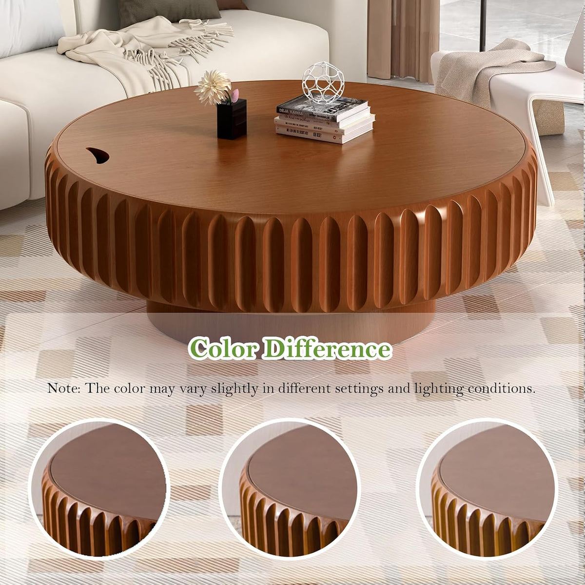 39.37" Round Drum Coffee Table with Storage (A 39.37in)