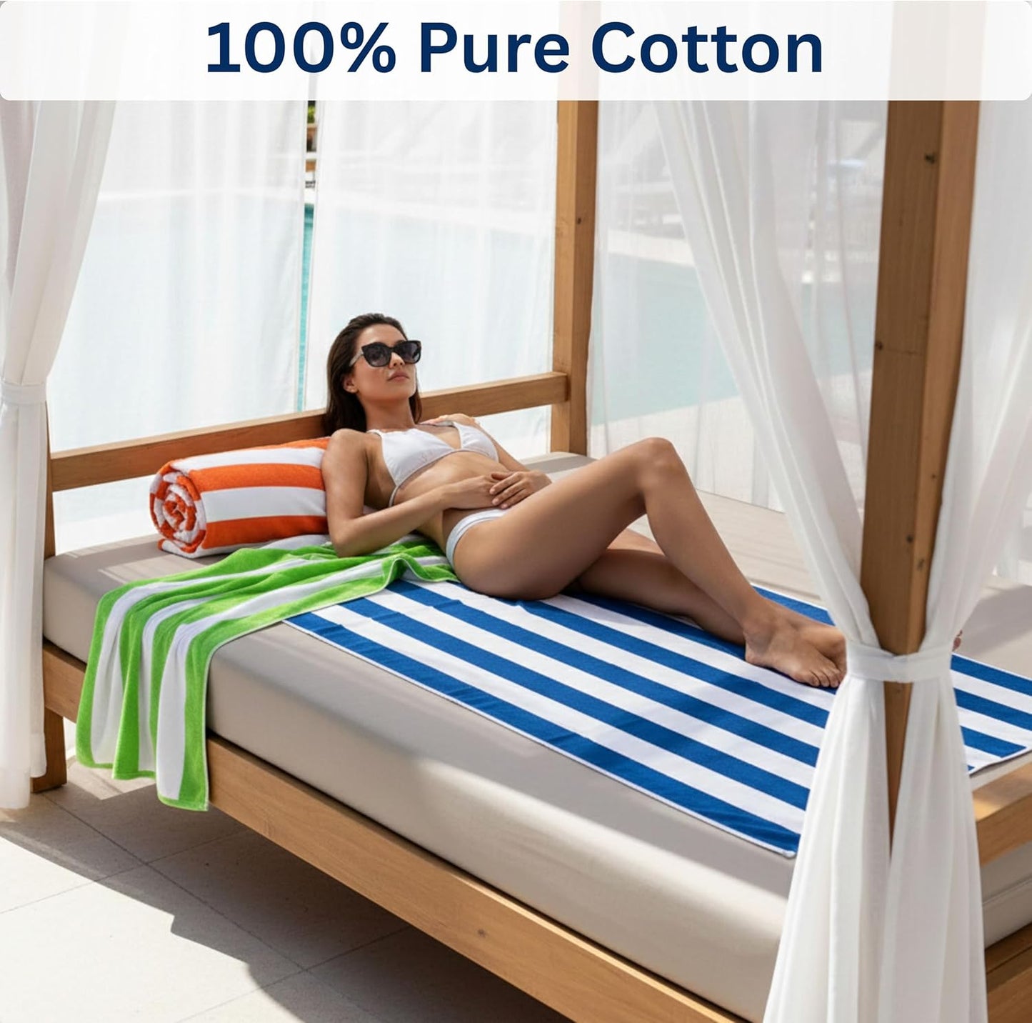 Beach Towels 6 Pack Large 30x60-100% Cotton Beach & Pool Towels Bulk Cabana Stripe - Quick Dry Bath Towel Set for Swim, Beach Essentials, Bathroom, Hot Tub, Yoga, Hotel & Airbnb Guests
