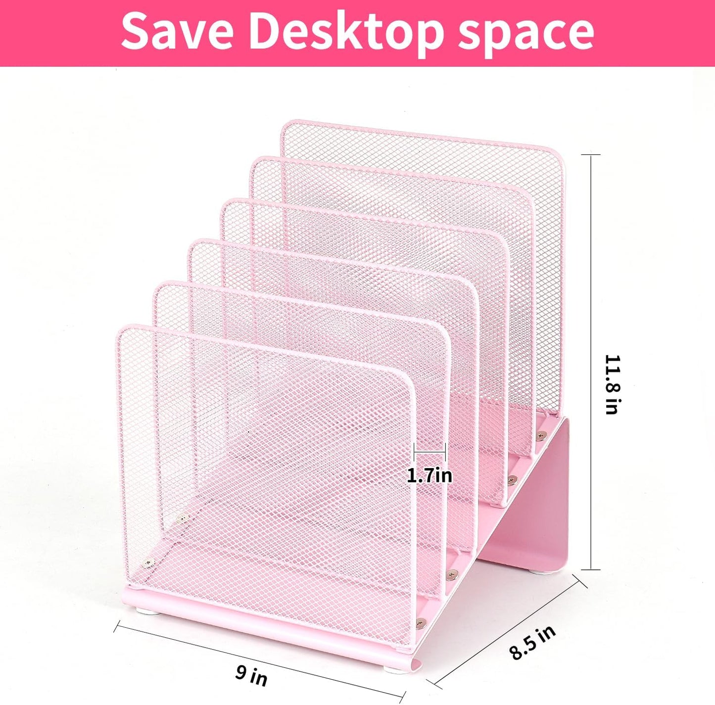 LEKETREE File Organizer for Desk, Desk Organizer with 5-Section Vertical File Rack, Folder Organizer,Workspace Organizers (Pink)