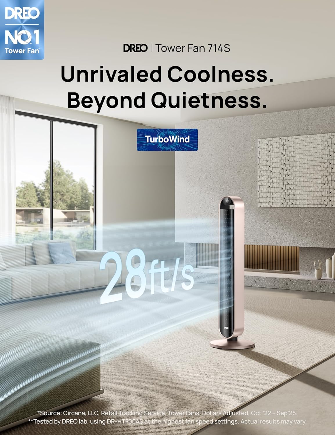 DREO Smart Tower Fan Voice Control, 120° Oscillating Fan Works with Alexa/Google/App/Remote, 42 Inch, 20dB Quiet DC Bladeless Fan for Bedroom,12 Speeds, Floor Fan for Home, Office