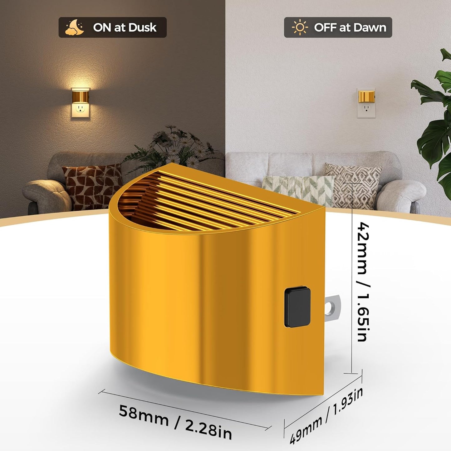 DORESshop LED Night Light[2 Pack], Golden Night Lights Plug into Wall, 3 Level Brightness Adjustable Plug in Night Light, Dusk to Dawn Sensor, Nightlights for Adults, Bedroom, Bathroom, Hallway, 3000K