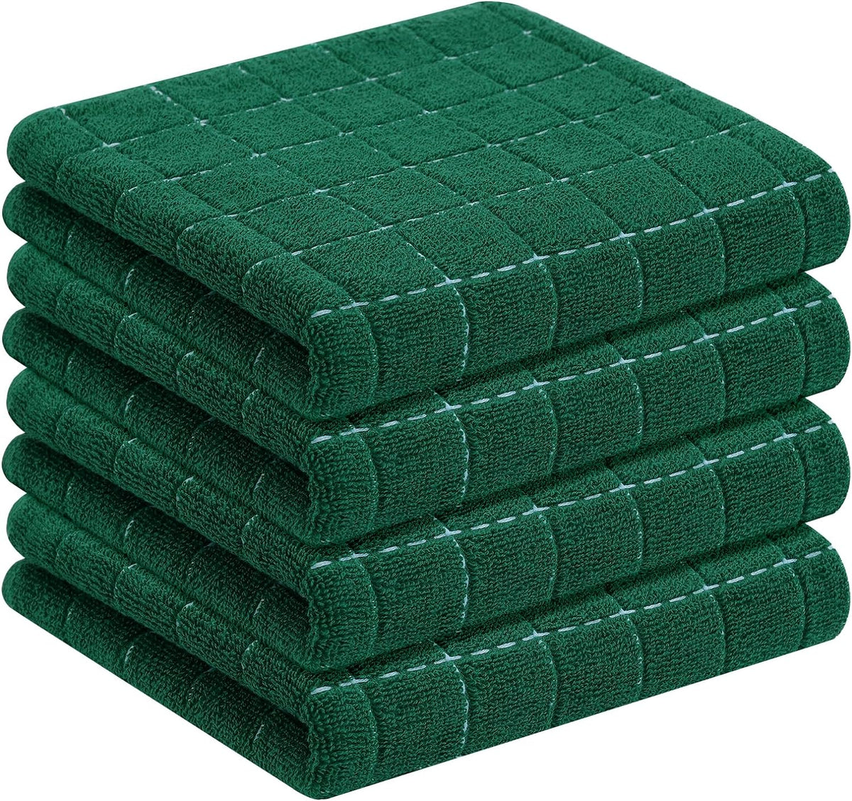 Homaxy 100% Cotton Terry Kitchen Towels, 4 Pack, Dark Green