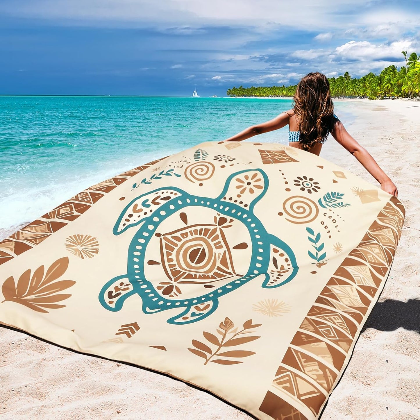 WIWIGO Beach Blanket Waterproof Sandproof Beach Mat 79" X 83"/10'x9'for 2-8 Adults Quick Drying Outdoor Picnic Mat Beach Accessories for Travel, Camping, Hiking