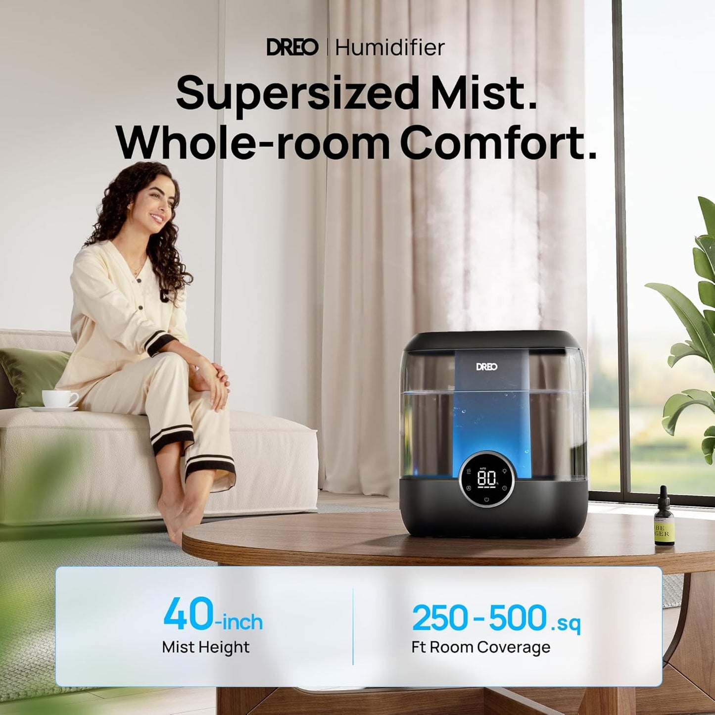 DREO Smart Humidifiers for Bedroom, 6L Top Fill Supersized Cool Mist Humidifier for Large Room, 60 Hour Runtime, Quiet Ultrasonic Humidifier for Plants, Indoor, Home, Night Light, Black