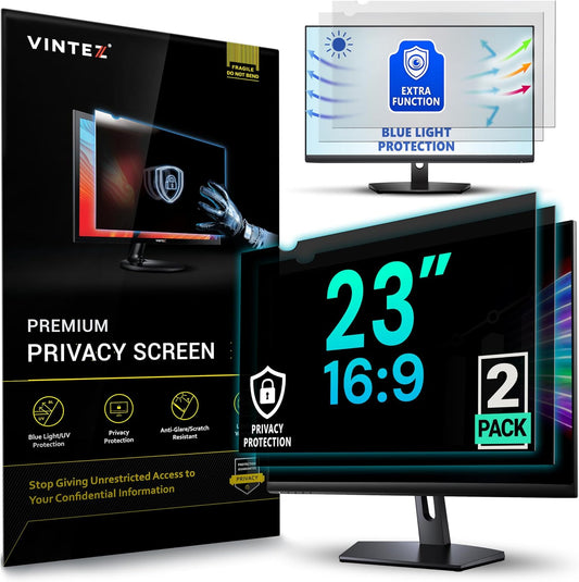 VINTEZ [2 Pack] 23 Inch 16:9 Privacy Screen for Computer Monitor and Laptop - Anti Glare Protector Film Blue Light Filter Eye Protection - Computer Screen Privacy Shield