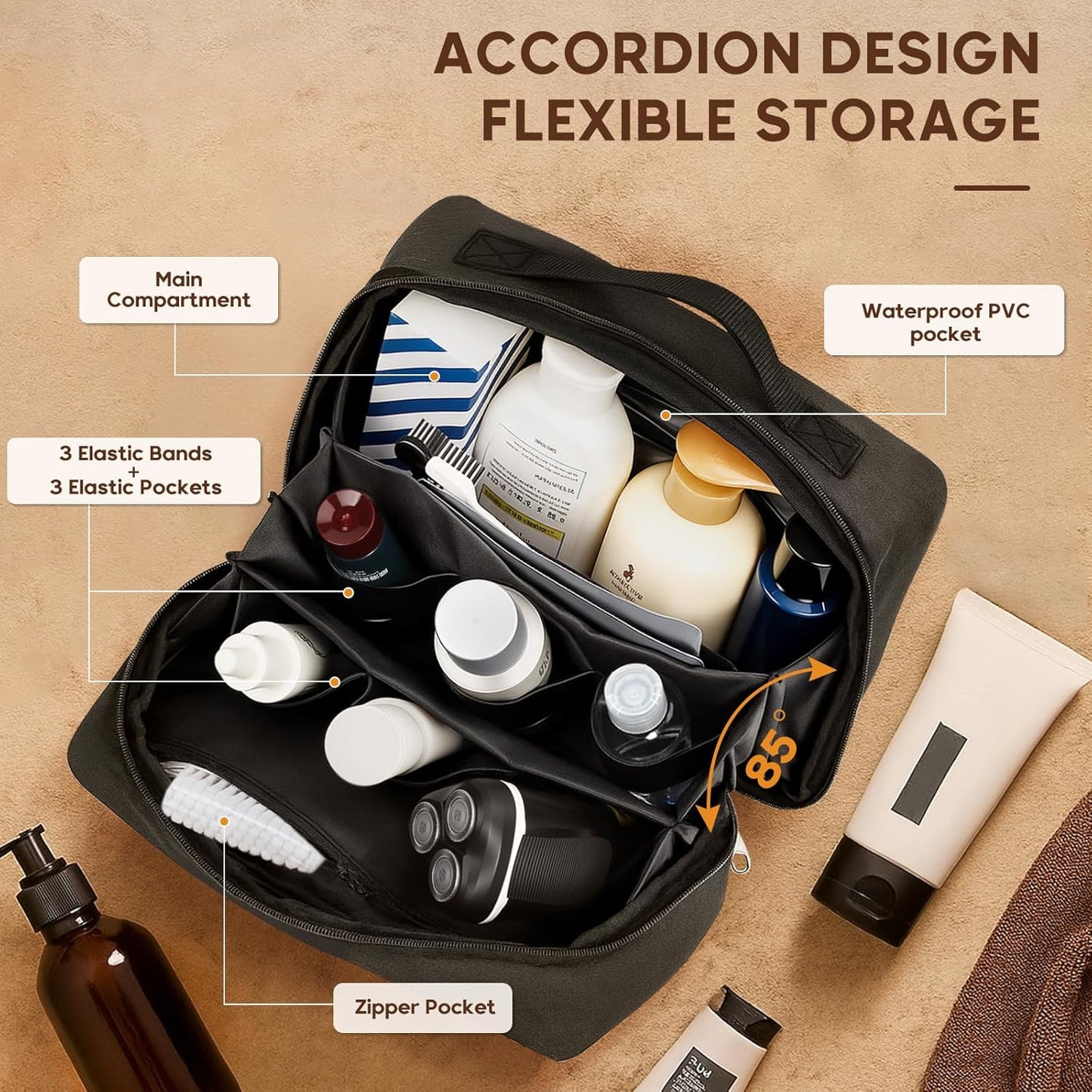 Father Day Gift for Dad Husband Toiletry Bag for Men Travel Essentials Shaving Bag Kit Accessories Birthday Groomsmen Anniversary Retirement Gifts for Men Him Boyfriend Son -Black Lining