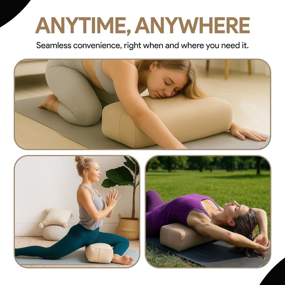 Rectangular Yoga Bolster Pillow for Meditation, Yoga & Back Support – Soft Meditation Cushion with Removable Hand Wash Cotton Cover & Carry Handle (beige)