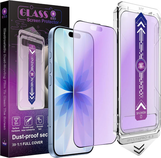 2 Pack Anti Blue Light Matte Screen Protector for iPhone 17/16 Pro 6.3-Inch, 9H Tempered Glass Film, Auto Dust Removal, No Bubbles, Easy Installation