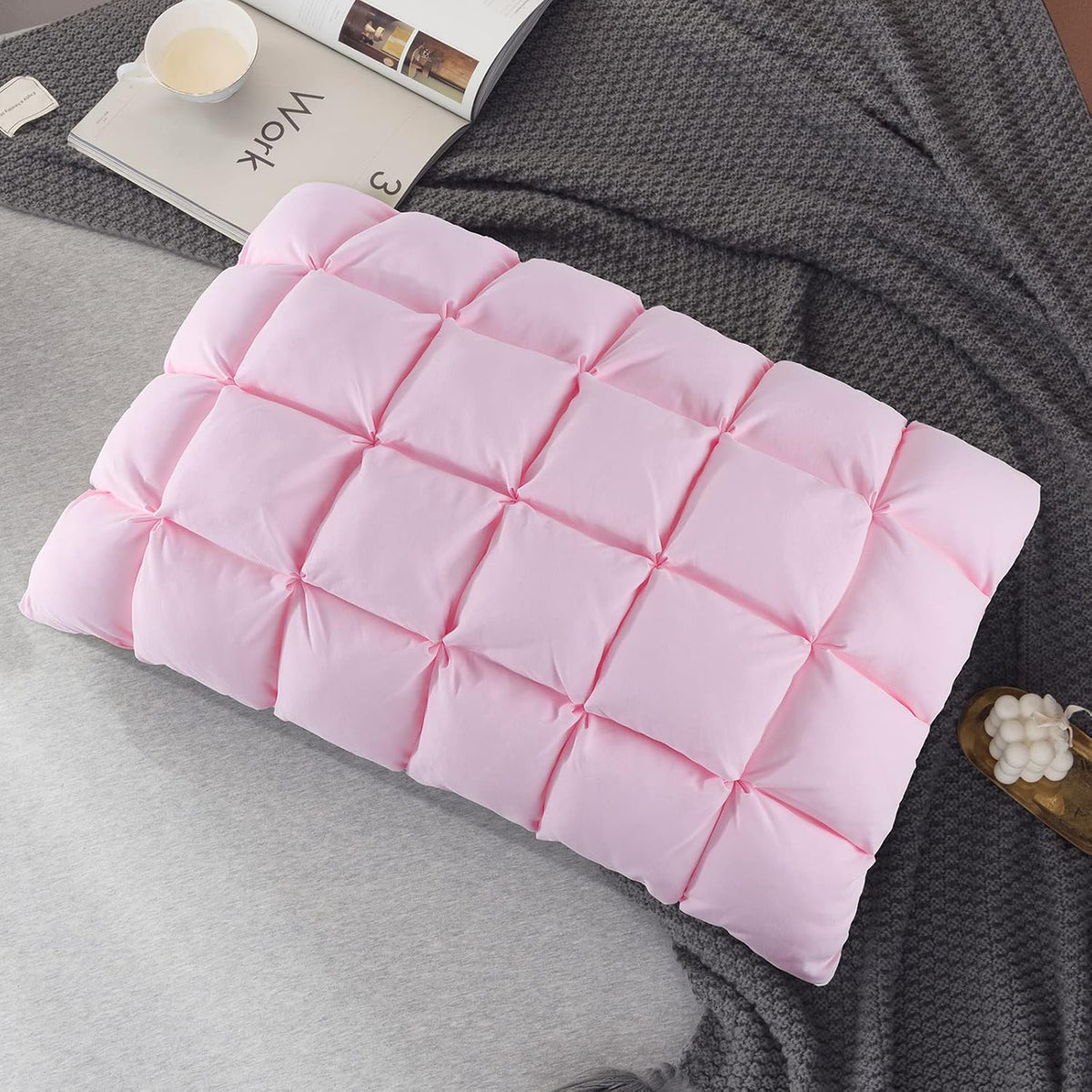 YOUR MOON Super Support Soft Down-Alternative Pillow Standard Size, Fluffy Soft Luxury Hotel Gel Sleeping Pillows, Bed Pillows for Side Sleepers(Pink)