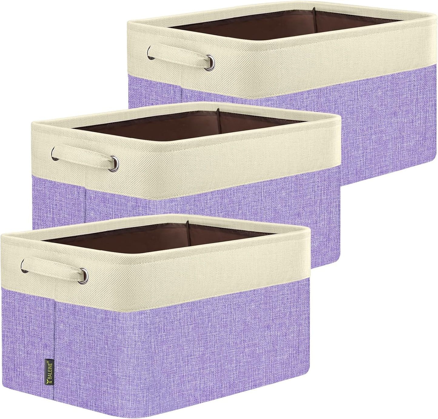 BALEINE 3 Pack Fabric Closet Storage Bins for Shelves, Linen Closet Organizers and Storage, Decorative Baskets for Organizing, Shelf, Clothes, Home, Office (Lavender, 14''x10''x8.5'')
