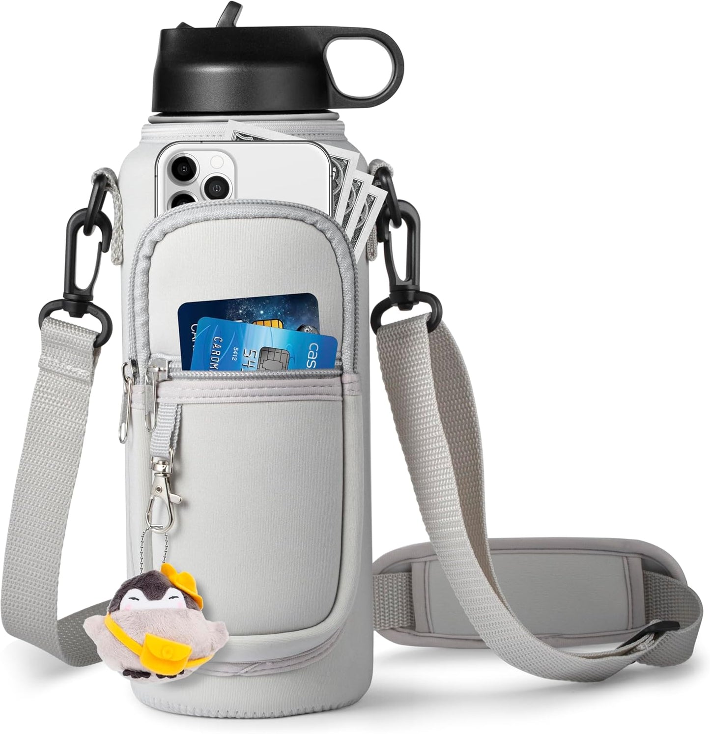 RRegeny Water Bottle Holder with Strap for Hydroflask 32oz 40oz, Carrier Sling Bag with Phone Pocket Water Bottle Sleeve for Men Women Hiking Camping Travelling