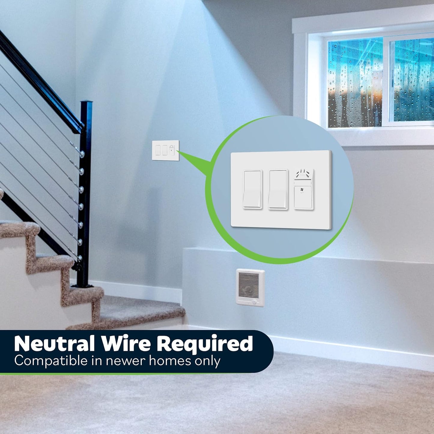TOPGREENER Humidity Sensor Switch for Ventilation Fan, Air Moisture Detection, Bathroom Fan Automated Control, Neutral Wire Required, UL Listed, TDHS5-N, White