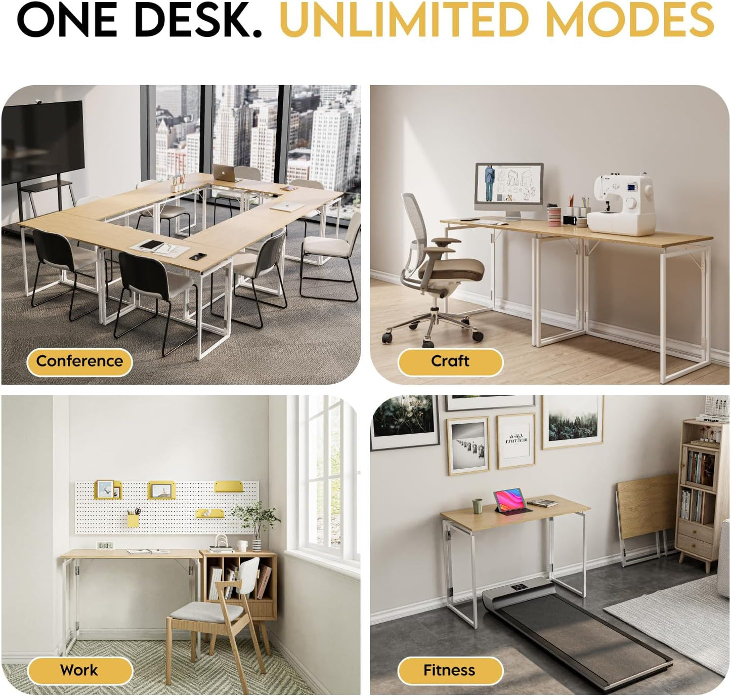alawooder Folding Desk - 31.5" Wood Top Foldable Desk for Small Spaces | No Assembly Required Compact Desk for Home Office, Writing, and Study