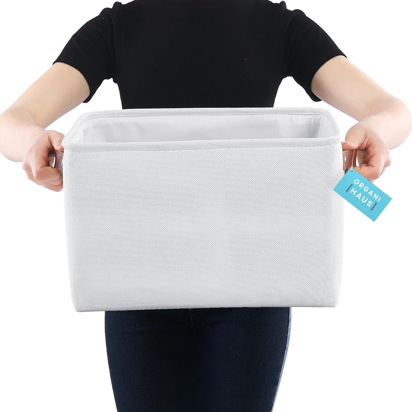 OrganiHaus 15x11in Canvas Storage Baskets 3 Pack | LARGE Fabric Bins for Shelves | Closet & Bedroom Storage | Full Off-White