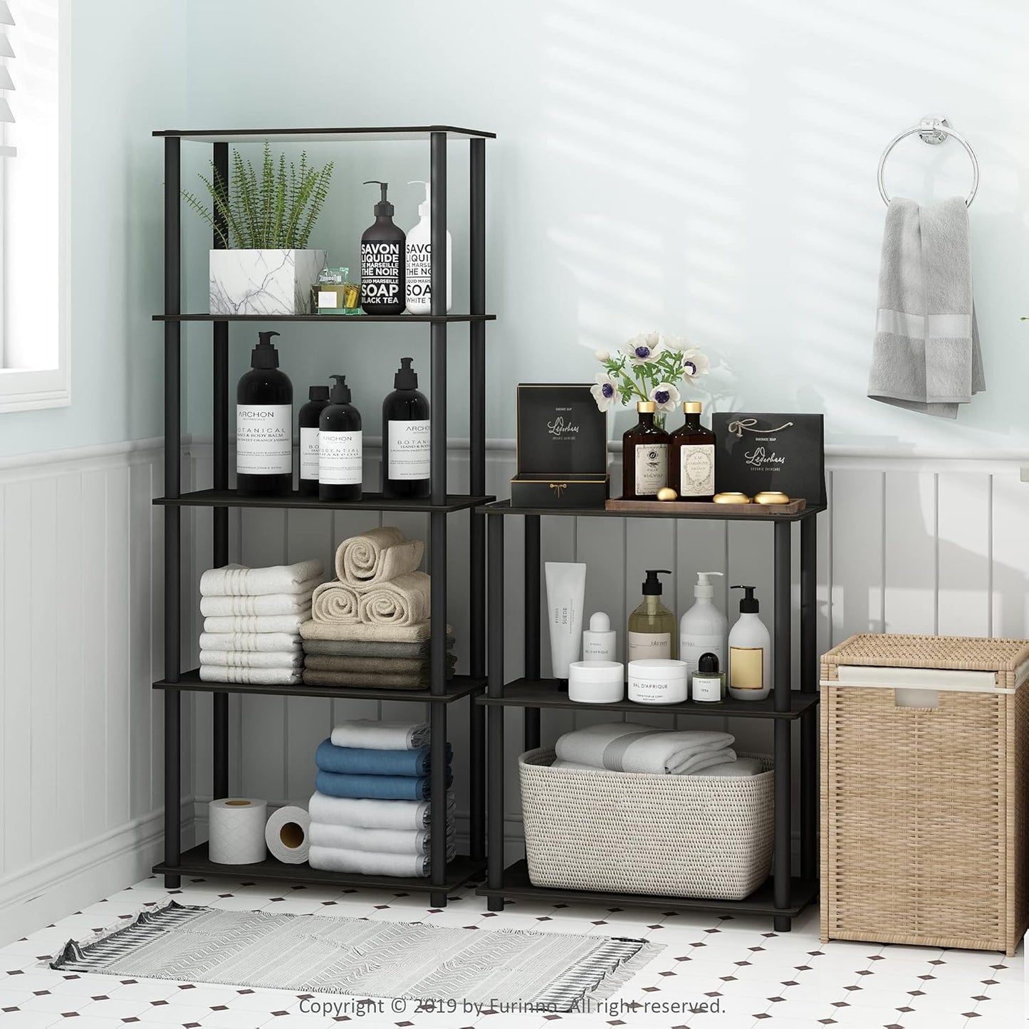 Furinno TURN-N-TUBE Storage Shelves, 3-Tier Book Shelf, Corner Shelf, Toolless Open Shelves, for Organization and Storage, Living Room, Garage, Home Office, Espresso