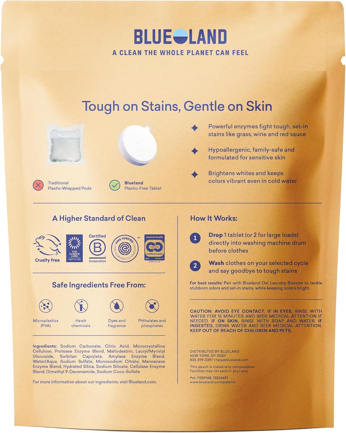 BLUELAND Laundry Detergent Tablets, Starter Set, 60 Count with Tin, Plastic-Free Eco-Friendly Pods, Sheets, Liquid Alternative - Fragrance Free and Clear, Natural, Gentle