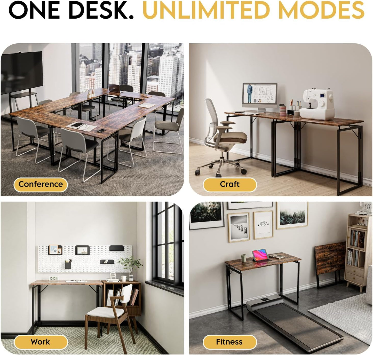 alawooder Folding Desk - 31.5" Wood Top Foldable Desk for Small Spaces | No Assembly Required Compact Desk for Home Office, Writing, and Study