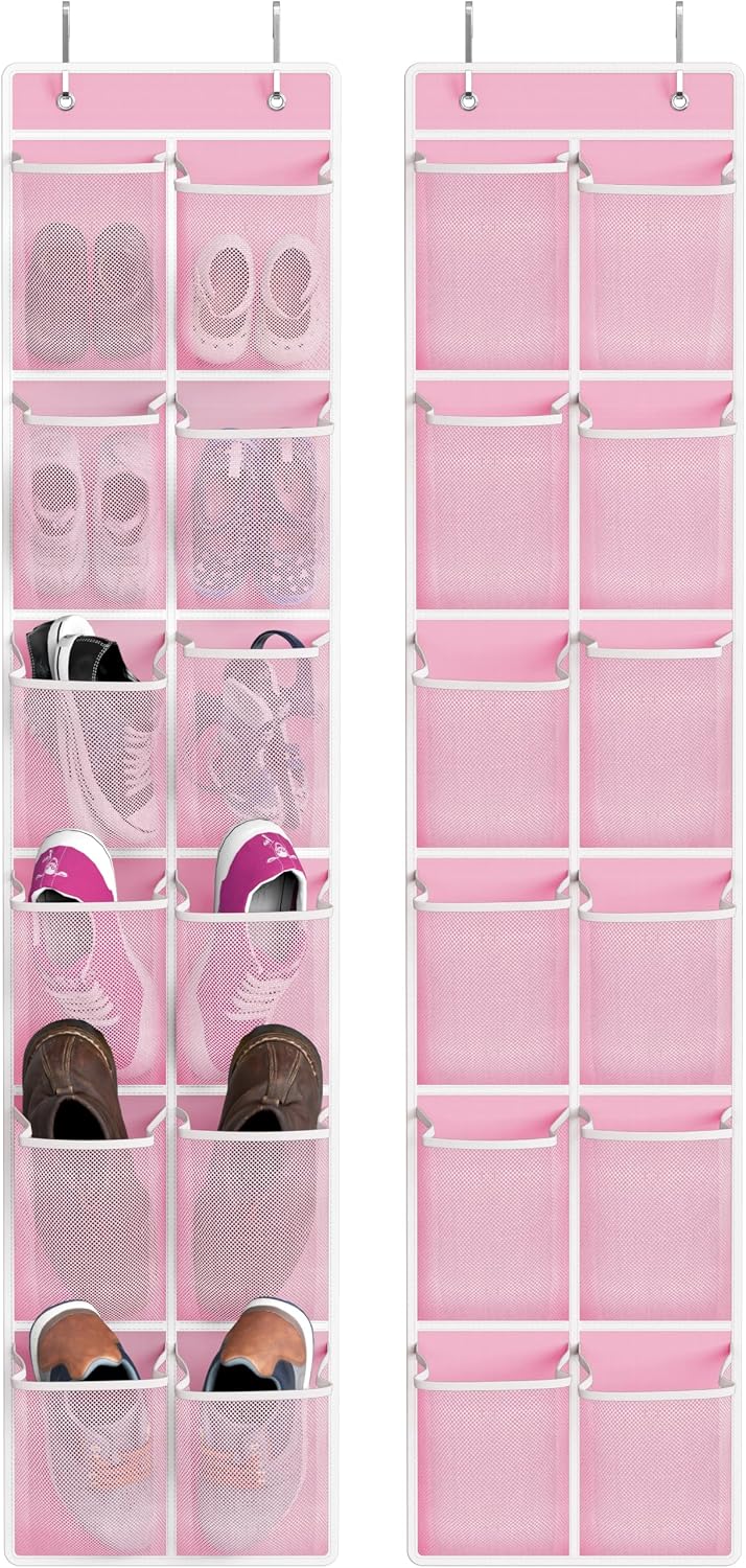 Simple Houseware 12 Pockets Large Over Door Shoe Organizer, 2 Pack, Brown
