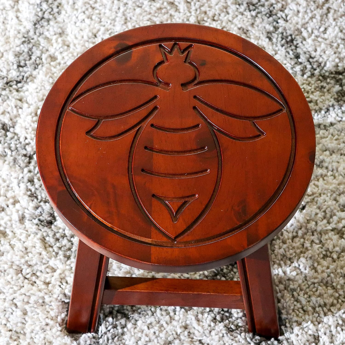 DTY Indoor Living Fairplay Carved Wooden Step Stool, Queen Bee, Cherry