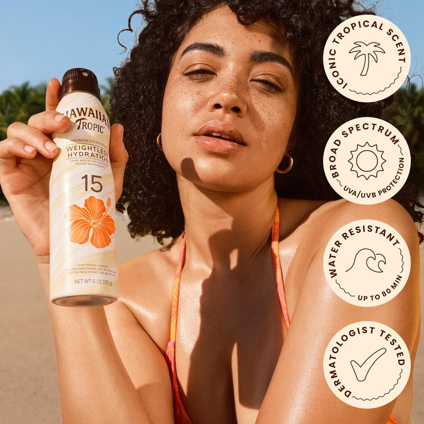 Hawaiian Tropic Weightless Hydration Clear Spray Sunscreen SPF 15, 6oz Twin Pack, Hawaiian Tropic Sunscreen SPF 15, Sunblock, Oxybenzone Free Sunscreen, Spray On Sunscreen Pack, 6 oz each