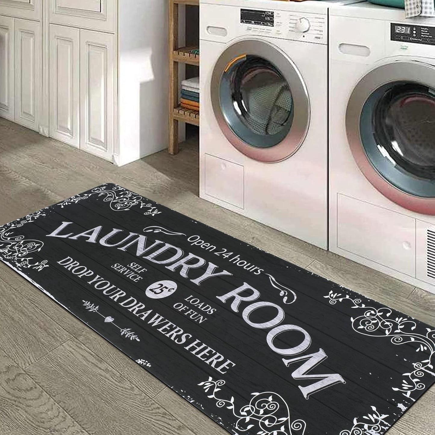Lahome Remi Farmhouse Laundry Room Rug Runner 20"x59" Laundry Rugs and Mats for Laundry Room Non Skid Washable Floor Carpet Runner Rug for Washroom Mudroom Kitchen Bathroom Hallway Decor, Black