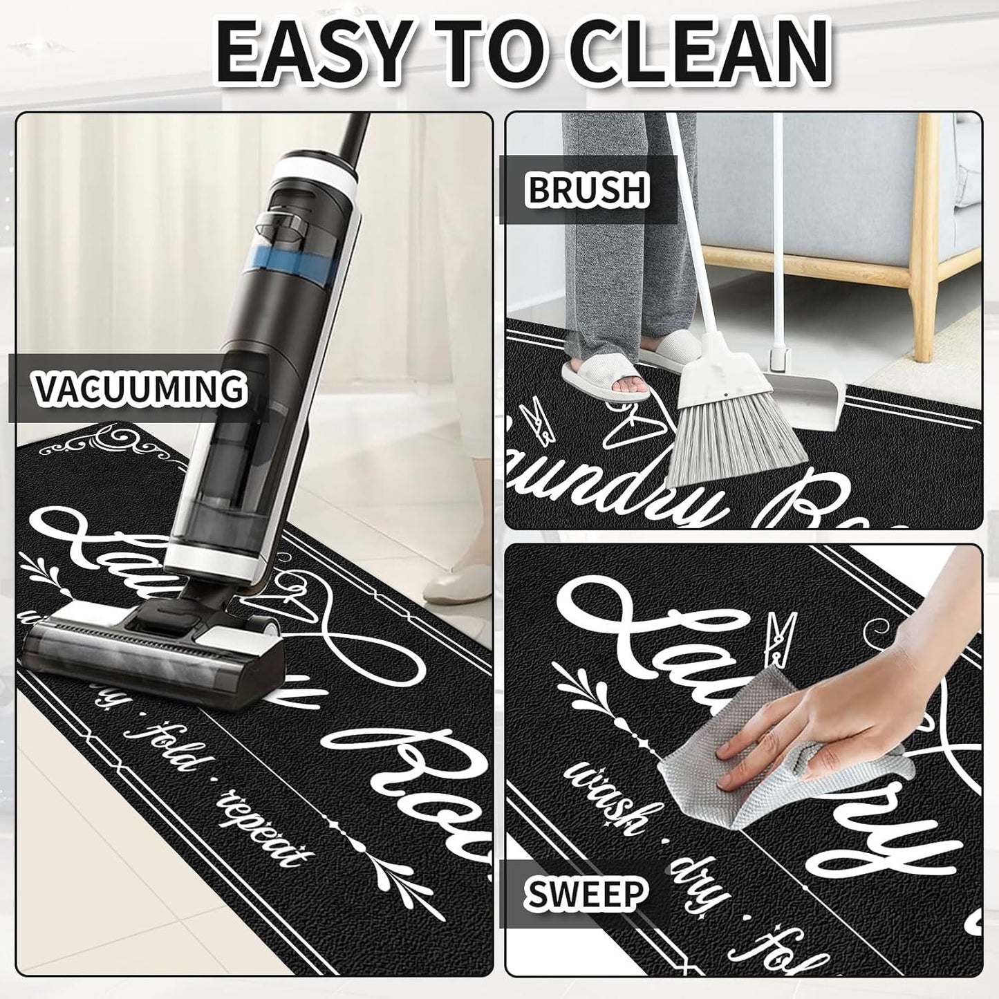 XLHOMO Laundry Room Rug Runner, 17"x60" Non Slip Black Nappa Leather Laundry Rugs, Farmhouse Washable Floor Laundry Mats for Laundry Room, Kitchen, Washroom, Bathroom, Mudroom, Hallway Entryway Decor