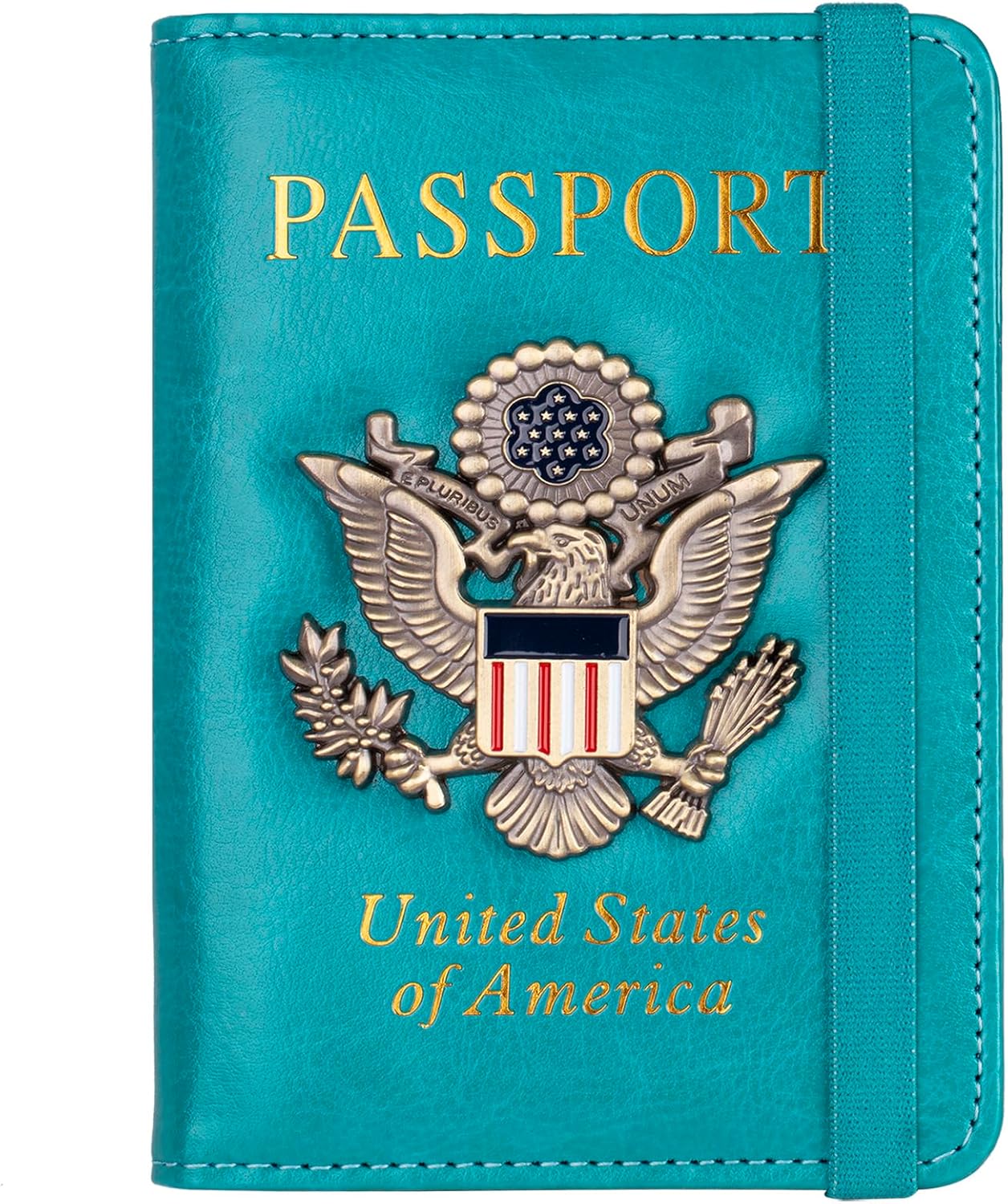TOURSUIT RFID Blocking Passport Holder for Women Men, Leather Passport Travel Wallet with 3D Metal Badge, Travel Document Holder Cover Accessories (Dark Blue)