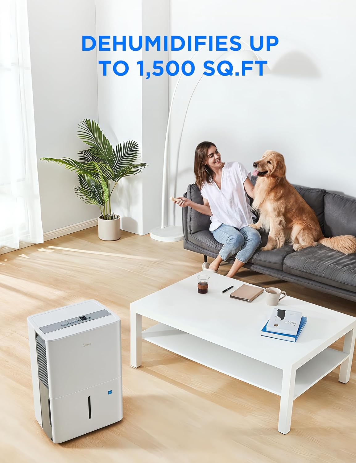 Midea 1,500 Sq. Ft. Energy Star Certified Dehumidifier With Reusable Air Filter 22 Pint - Ideal For Basements, Large & Medium Sized Rooms, And Bathrooms (White)