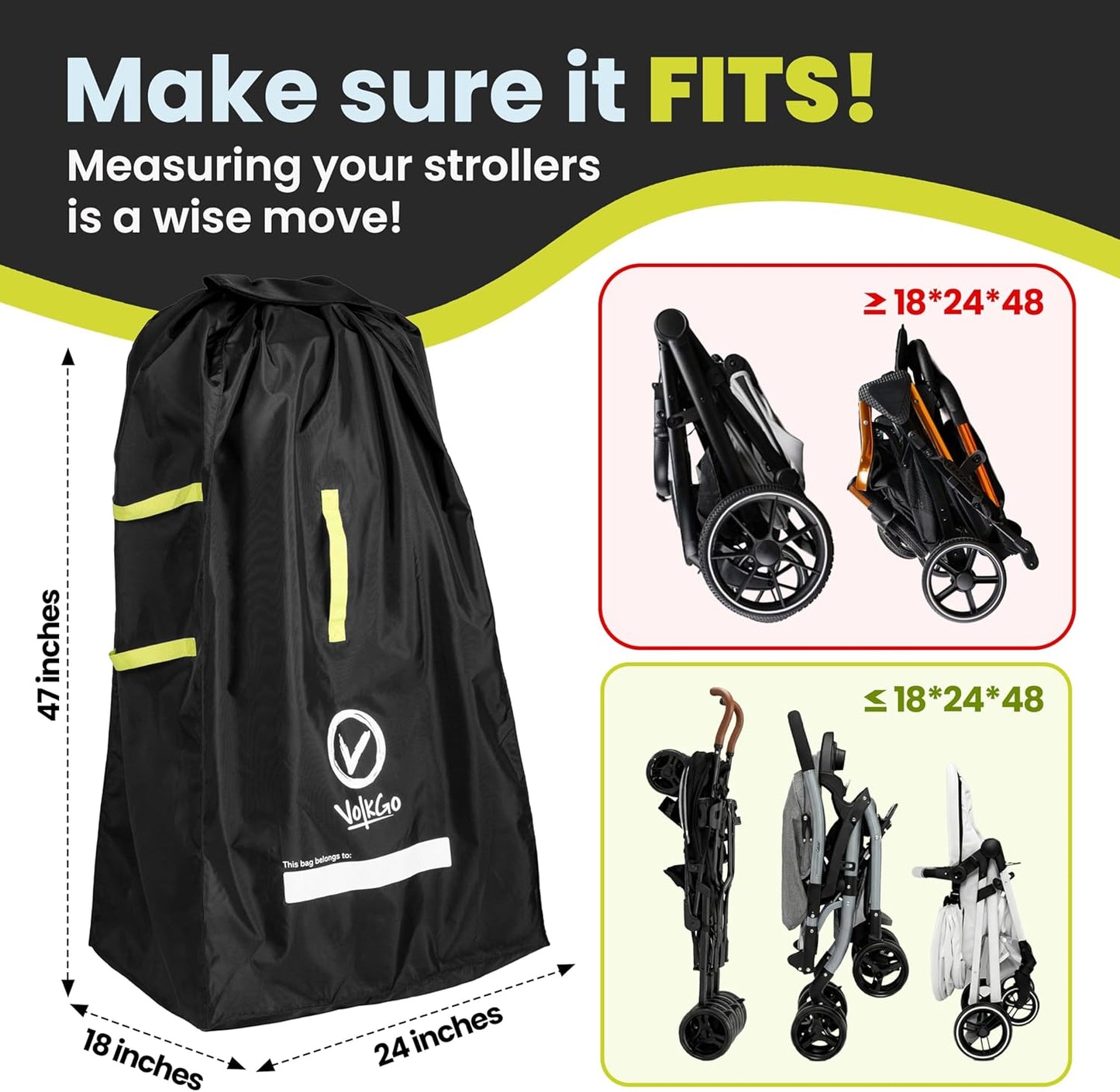 V VOLKGO Super Extra Large Stroller Bag for Airplane with Padded Backpack Shoulder Straps, Double Stroller Cover for Air Travel, Jogger & Carrier - Fits All, Gate Check Bag, Waterproof Travel Cover.