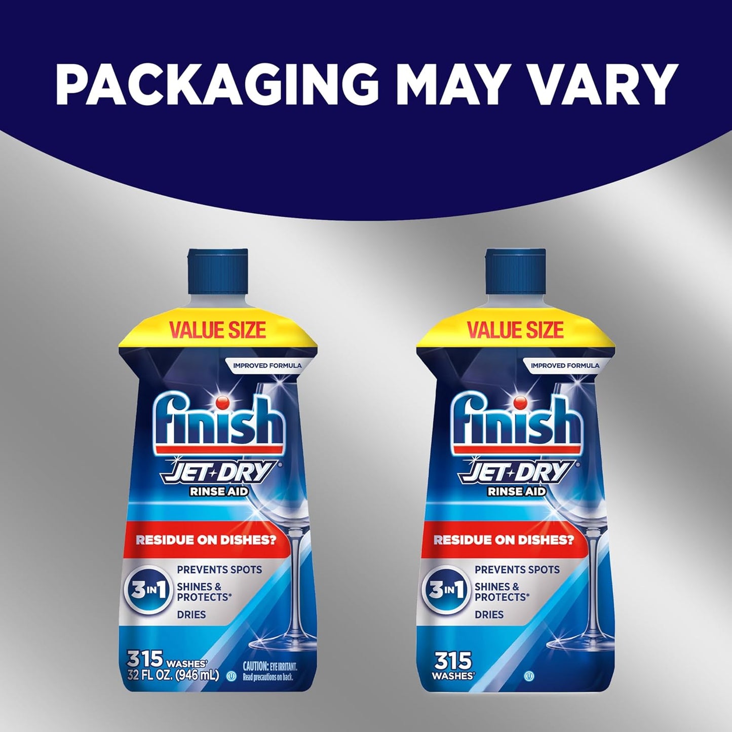 Finish Jet-Dry Dishwasher Rinse Aid, Compatible with Dishwasher Detergent, Prevents Spots & Residues, Dries, Shine & Protects, 32 oz, 315 washes