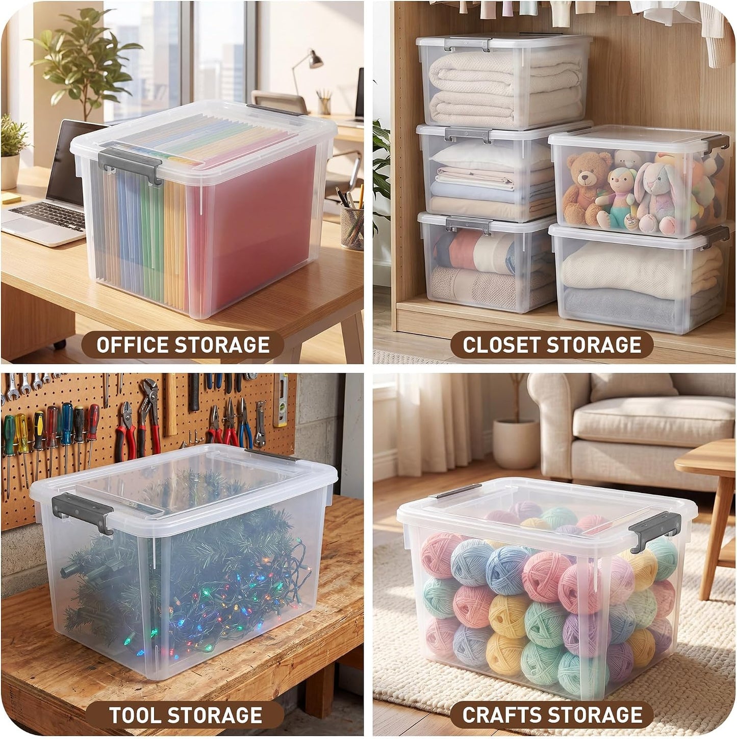 Citylife 6 Packs 32 QT Plastic Storage Bins with Lids Large Stackable Storage Containers for Organizing Clear Storage Box for Garage, Closet, Kitchen