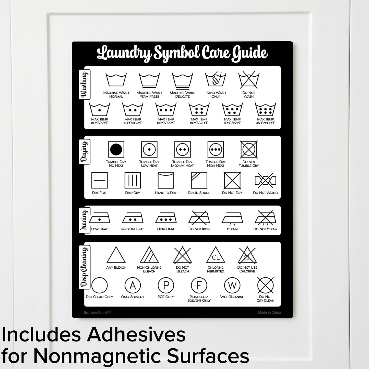 Farmhouse Laundry Symbols Magnet, 8x10 Laundry Symbols Chart, 39 Icons for Clothing Care Guide, Laundromat Care Symbol Wall Art for Home, Washing Room Sign Chart, Laundromat Room Organization & Decor
