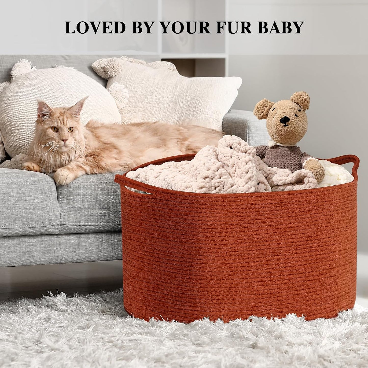 Maliton Woven Rope Blanket Basket Living Room, Storage Basket for Toy, 90L | 22"x14" Cotton Rope Basket. Holds Blankets, Toys & Towels & Laundry. For Bedroom, Nursery, Bath & Playroom. Soft & Durable