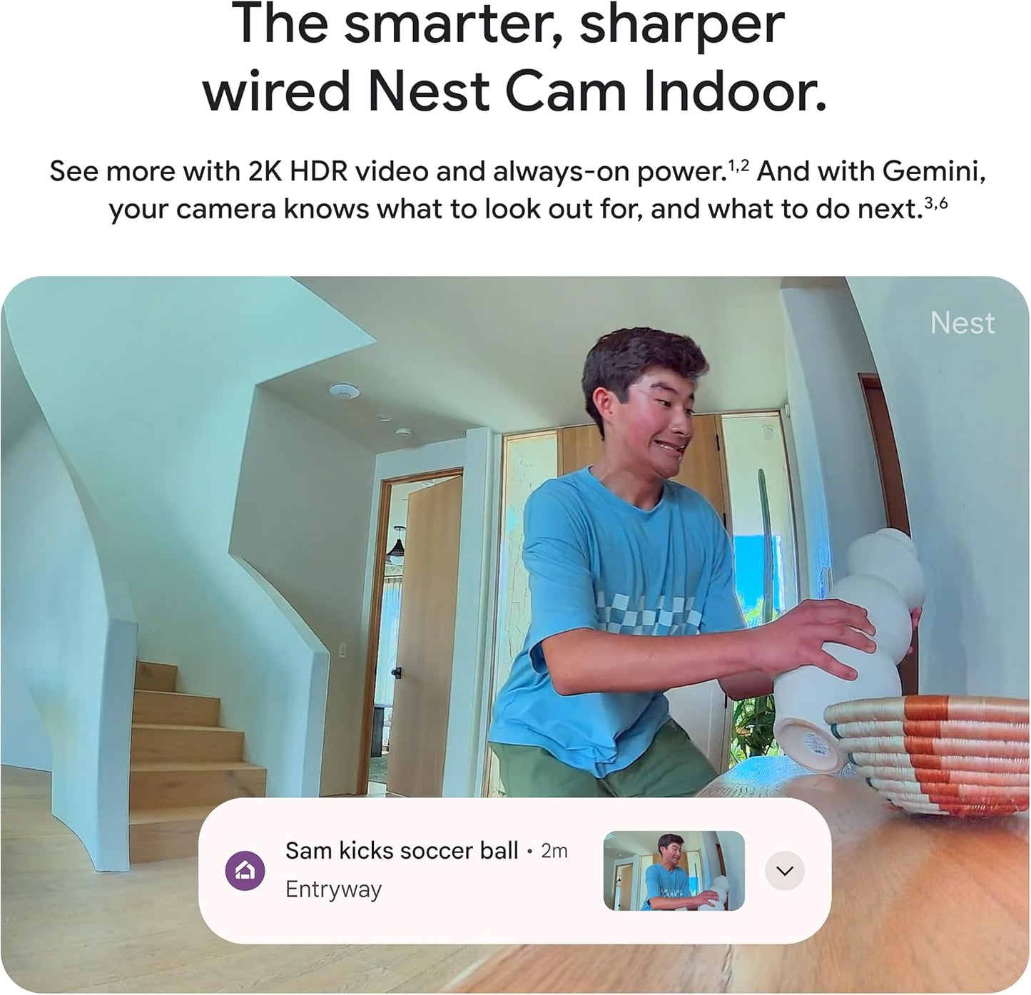 Google Nest Cam Indoor (Wired, 3rd Gen) - Security Camera with 2K Video and Gemini, Night Vision, 2-Way Audio, Works with Google Home - 2025 Model - Snow