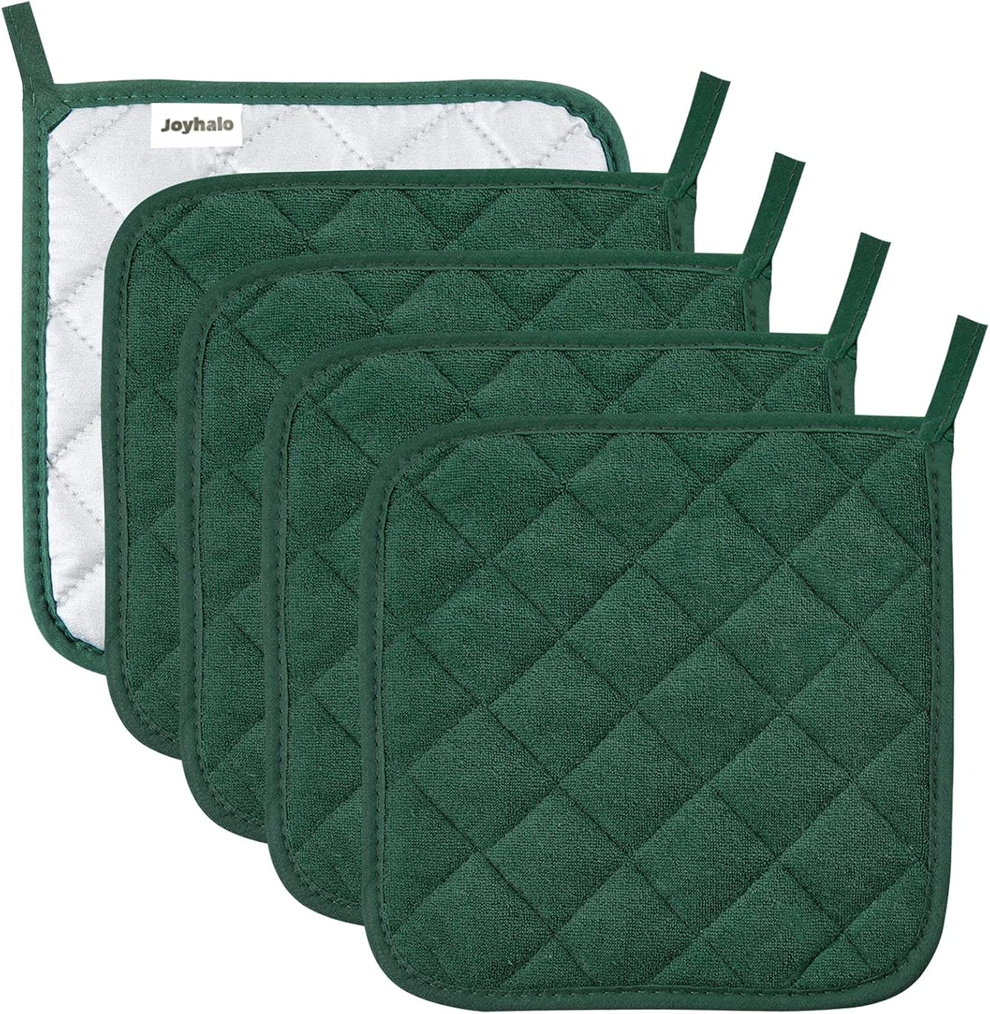 Pot Holders Buffalo Plaid Cotton Heat Resistant Potholder, Pot Holder, Hot Pads, Trivet for Cooking and Baking (5, Dark Green)