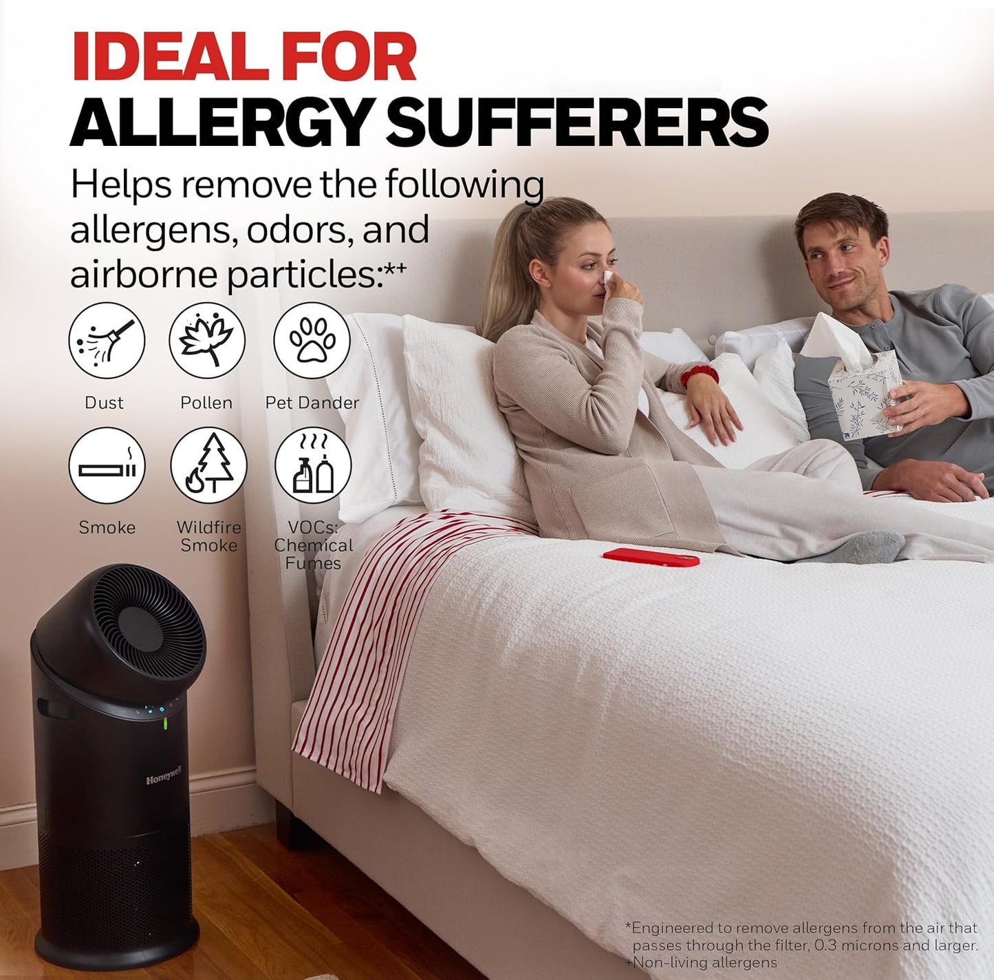 Honeywell Allergen Plus™ 3-in-1 HEPA Air Purifier, Standing Fan & Air Circulator, 1928 Ft² Rooms in 1 Hour, Quality Sensor, Sleep Mode, Reduces Allergens, Pet Dander, and Odors, Black, HPA6000B