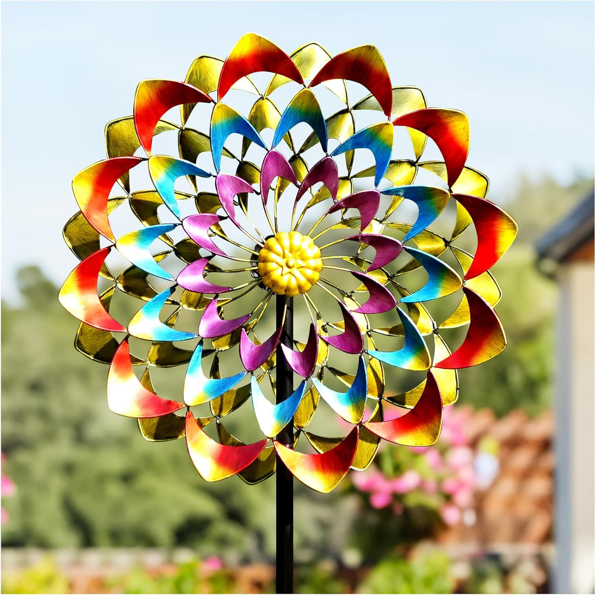 Pure Echo Wind Spinners Outdoor for Yard and Garden Large, Metal Wind Spinners & Wind Sculptures 84 inch, Birthday Gift for Women Family Garden Decor(Colorful)
