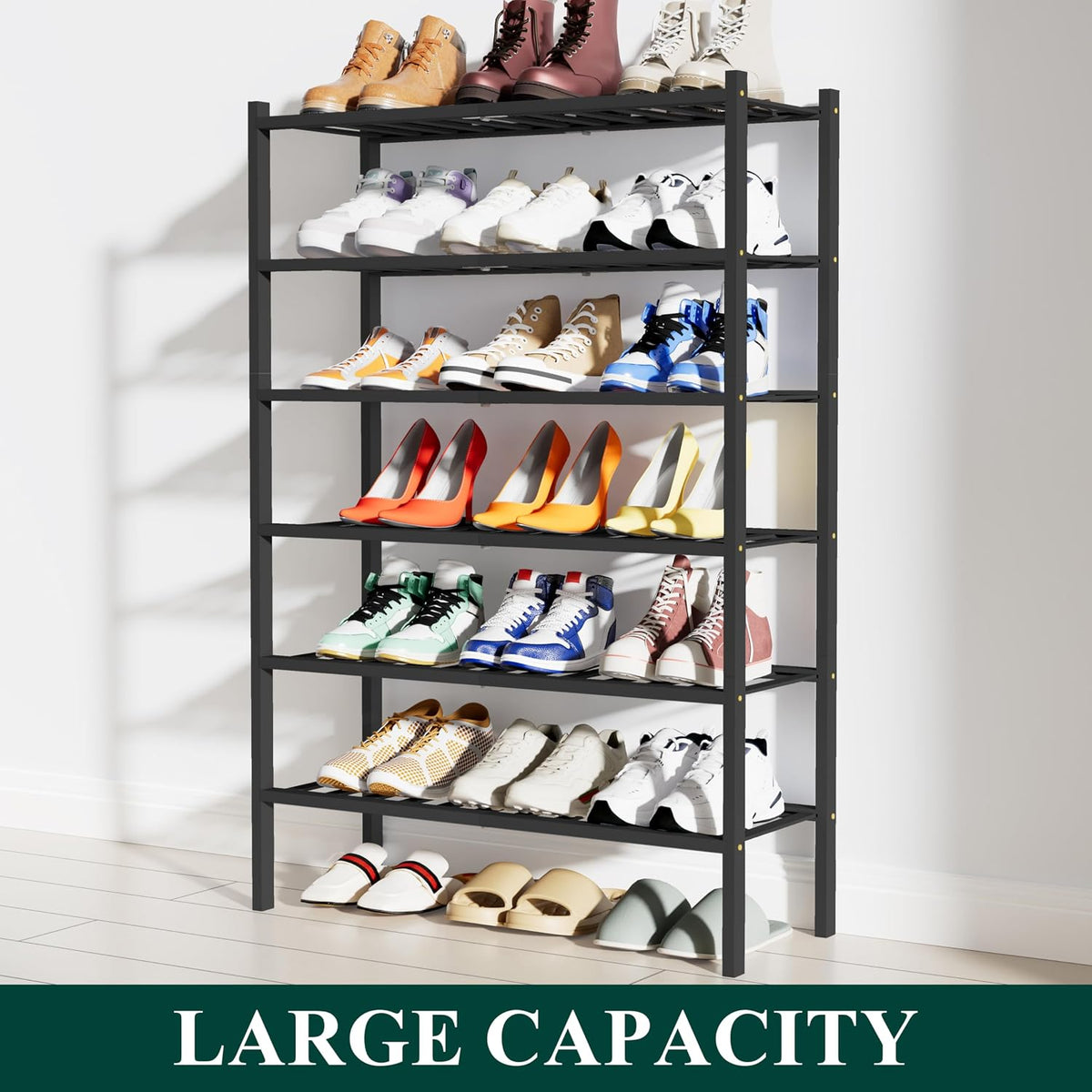 Smiry Bamboo Shoe Rack, 12 Vertical Slats, 6 Tier - 26.8" Wide, Brown