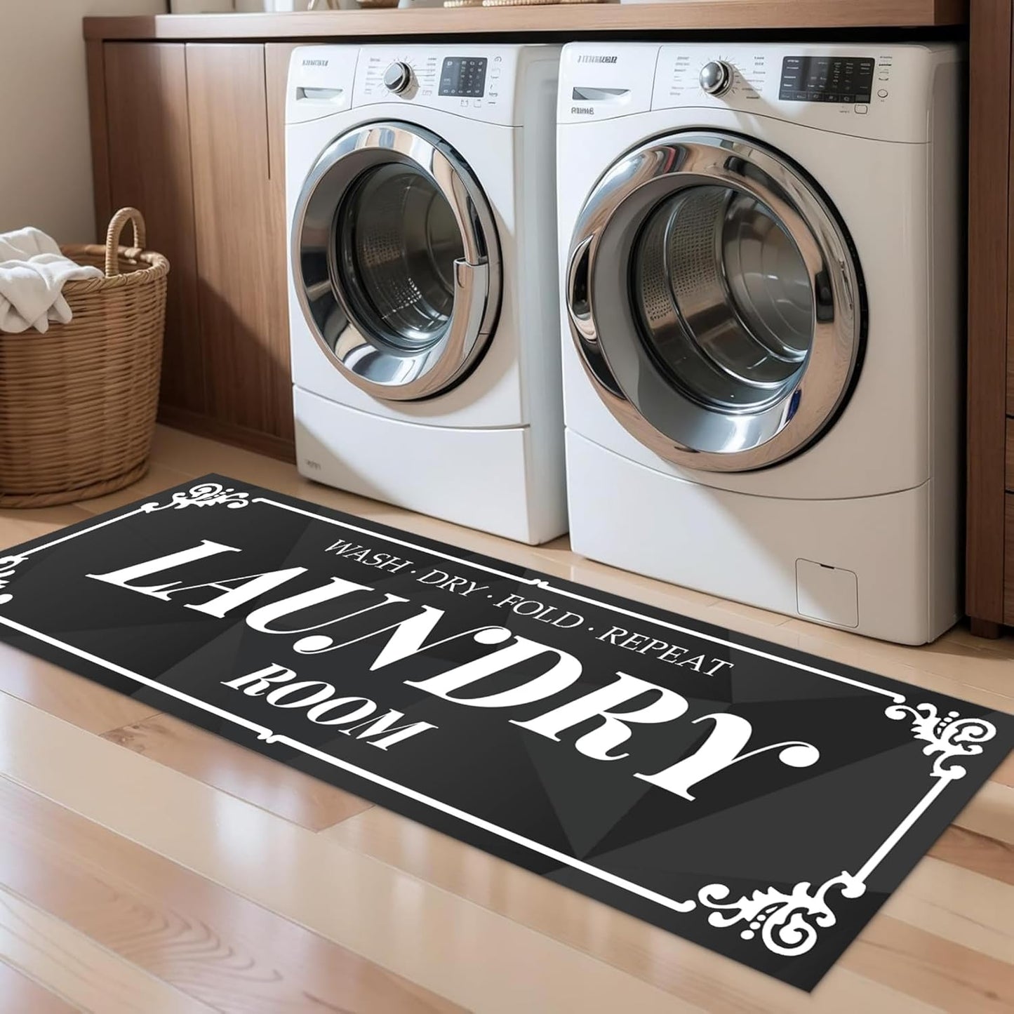 Laundry Room Rug: 17"X60" Non-Slip Washable Runner Rug, Rolled-up – NO Creases, Laundry Room Decor and Accessories, Text Design Laundry Mat - Area Rug for Farmhouse Kitchen Living Room Hallway