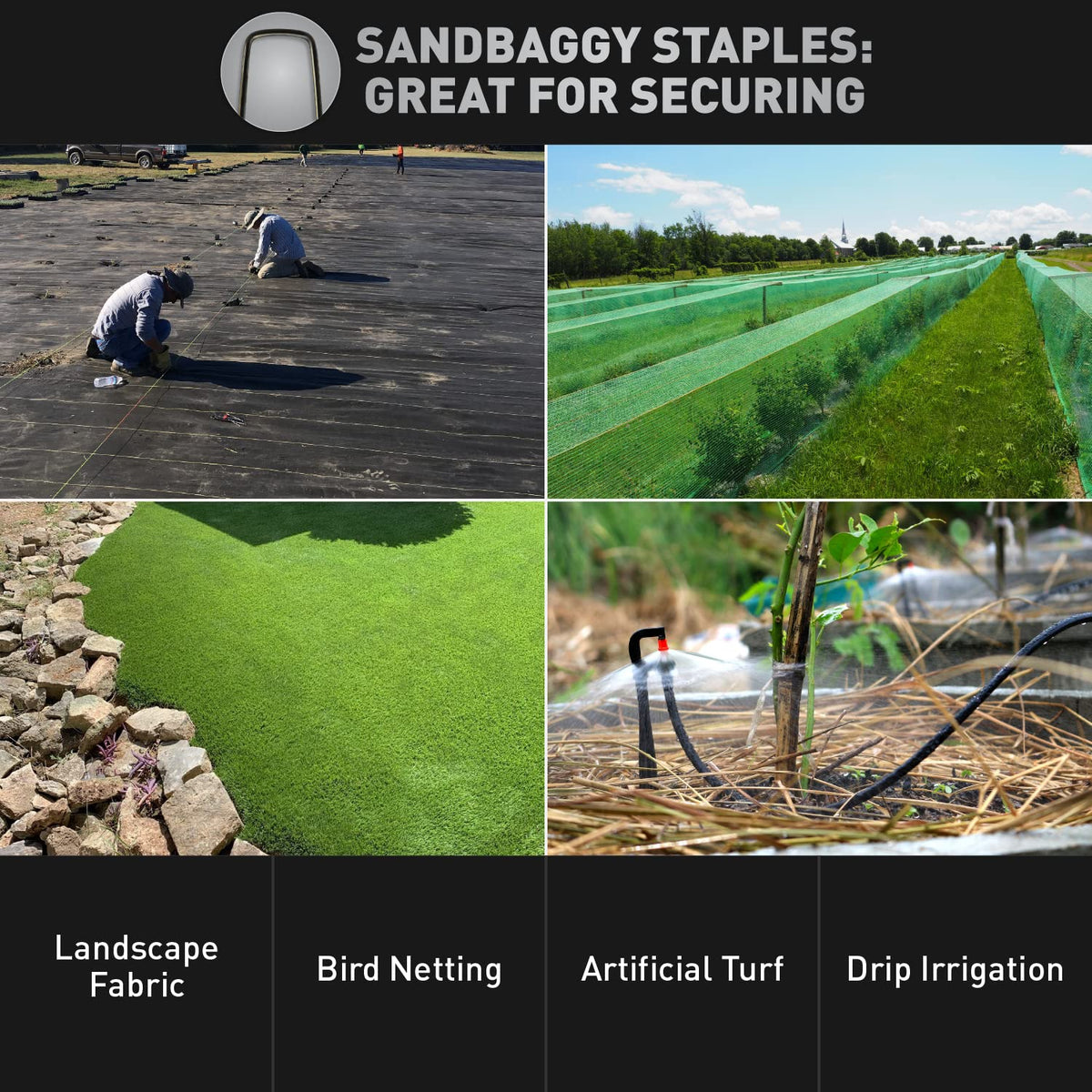 Sandbaggy 4 Inch Landscape Sod Staples | Great for Hard & Rocky Soil | Sharp Like a Knife | Tough 11 Gauge Rust-Resistant | Trusted by Farmers & Contractors Across USA (600 Staples)