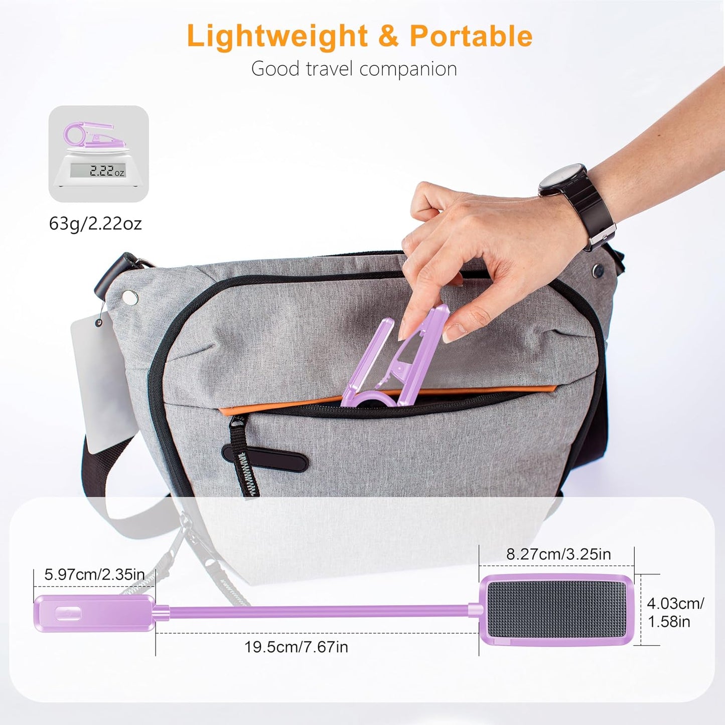 Gritin 9 LED Rechargeable Book Light for Reading in Bed - Eye Caring 3 Color Temperatures,Stepless Dimming Brightness,80 Hrs Runtime Small Lightweight Clip On Book Reading Light for Studying-Purple