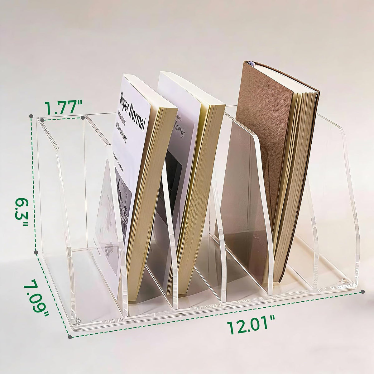 Acrylic Magazine File Holder, 6 Vertical Compartments Desk Document Sorter Organizer, Clear Folder Rack Binder for Office/Home/Classroom, for Documents, Tablet, Magazines, Books & Accessories