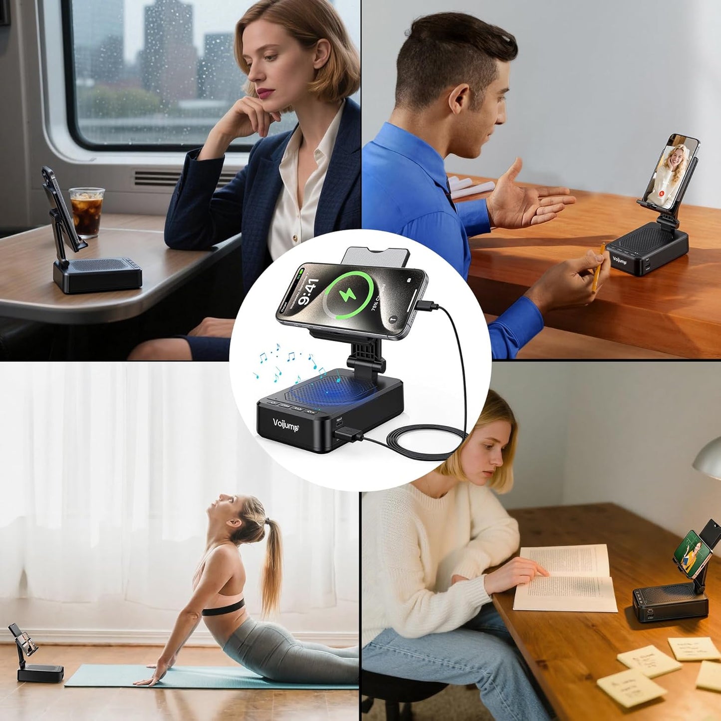 Cell Phone Stand with Wireless Bluetooth Speaker and Charging, Anti-Slip Base HD Surround Sound, Perfect for Home/Outdoor, Phone Holder Compatible with iPhone/ipad/Samsung Galaxy, Gifts for Men Women