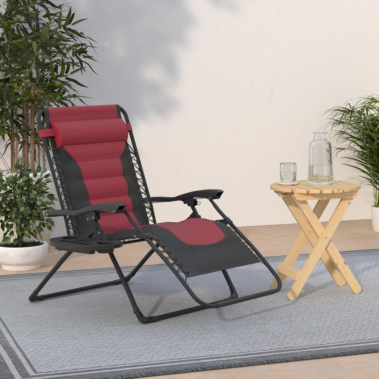 Best Choice Products Oversized Padded Zero Gravity Chair, Folding Outdoor Patio Recliner, XL Anti Gravity Lounger for Backyard w/Headrest, Cup Holder, Side Tray, Polyester Mesh - Burgundy
