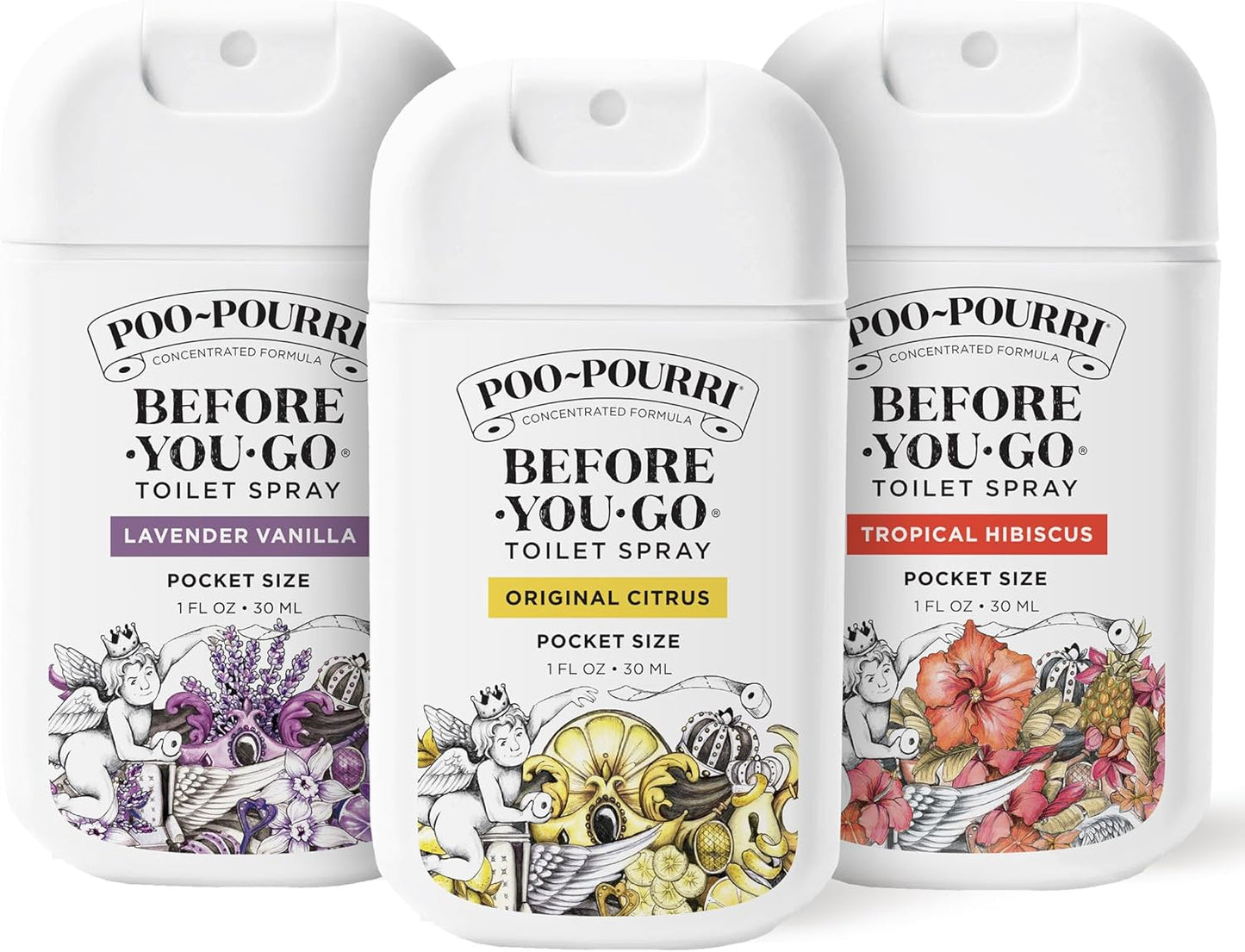 Poo-Pourri Before-You-Go Pocket Toilet Spray, Travel Essentials, 1 Fl Oz, Spring Variety 3 Pack, Each Up to 50 Uses, On-The-Go Bathroom Odor Deodorizer with Essential Oils, TSA Approved Size, 3 Scents