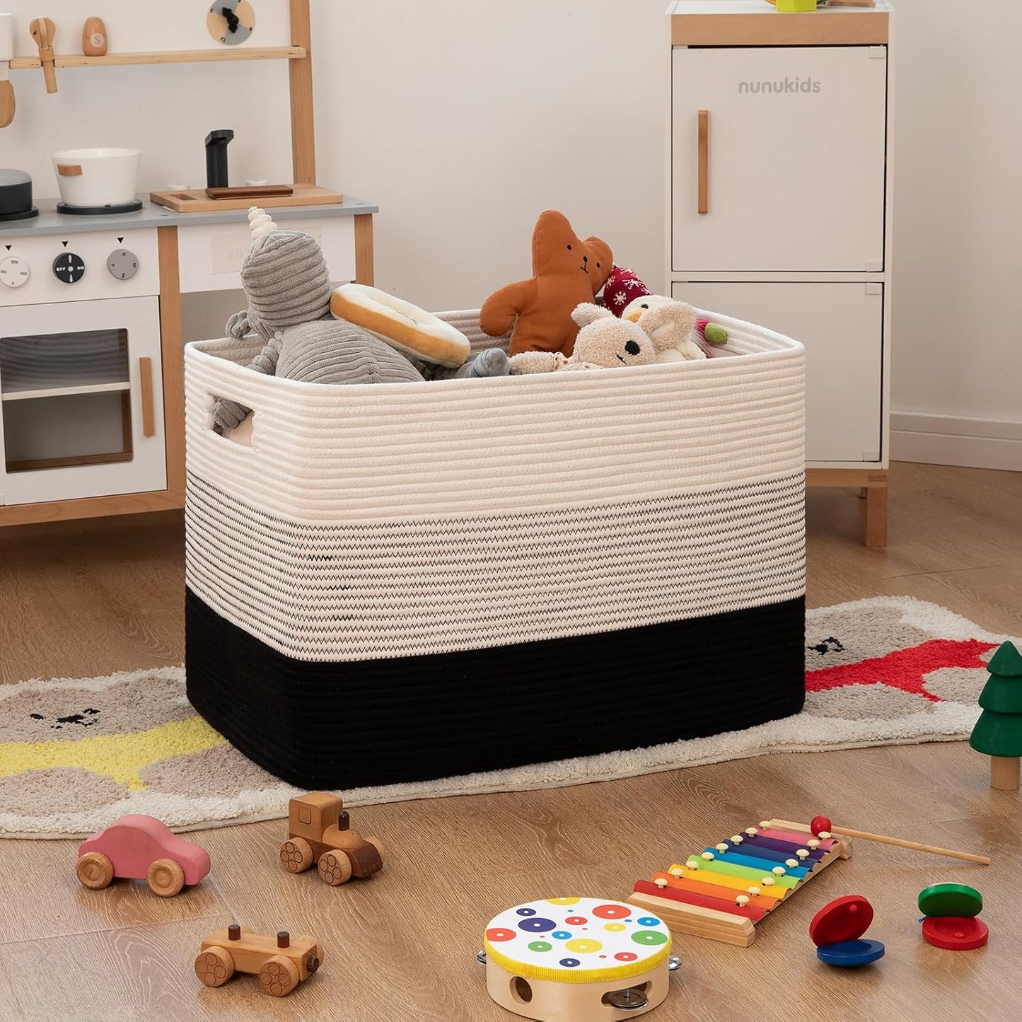 OIAHOMY Blanket Basket Laundry Basket Dog Toy Basket 108L Gradient Black | Large Storage Basket,Baby Basket,Toy Storage,Woven Rope Basket for Blankets,Blanket Storage for Living Room